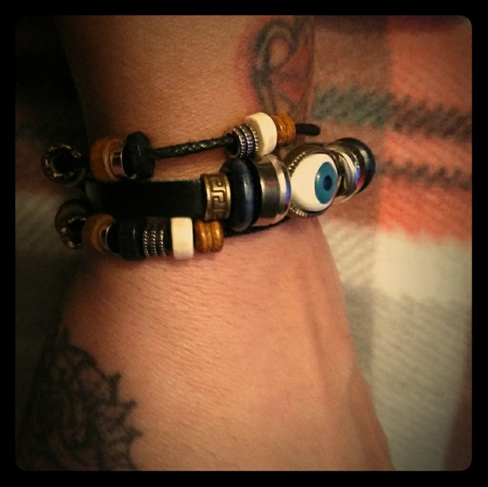 Third Eye Leather and Beads Bracelet wiccan